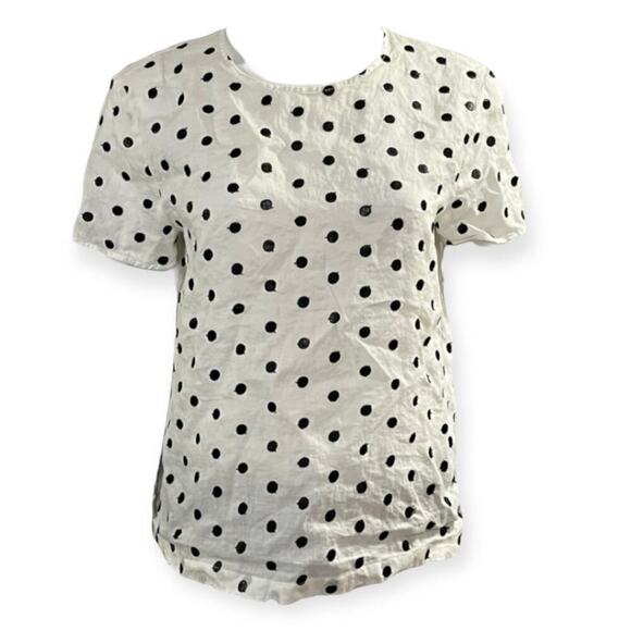 MaxMara Studio Tops - MaxMara Studio White Black Polka Dot Short Sleeve Ramie Top Size Large